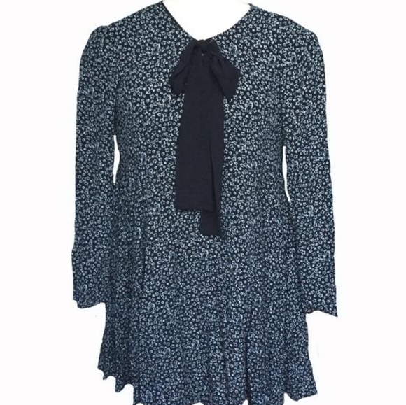Zara Black Mini Dress, Star Print, Bowtie Neck, XS - Picture 7 of 7